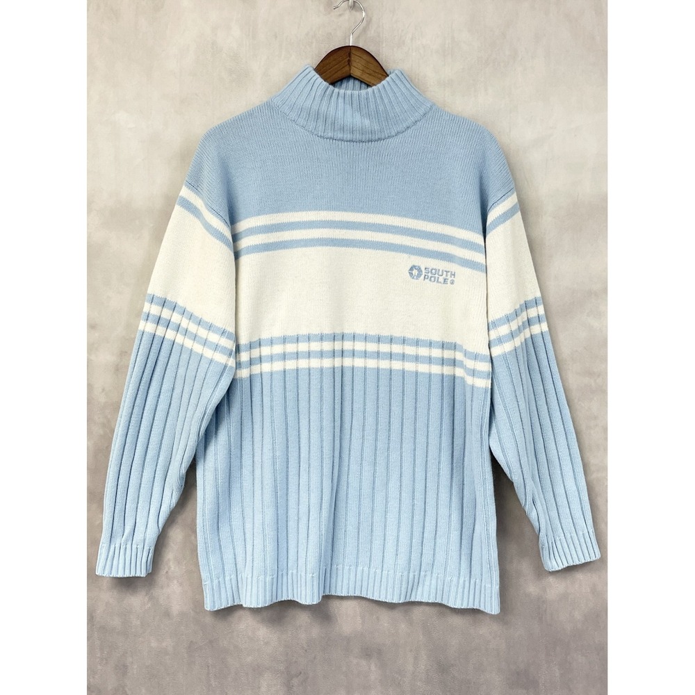 Y2K Southpole Sweater Mens XL Striped Mock Neck Street Skater Hip Hop McBling